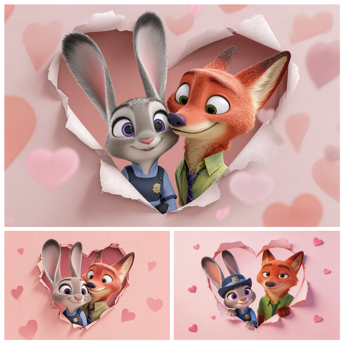 Zootopia Party Games - Zootopia Pink Heart Backdrop Judy Nick