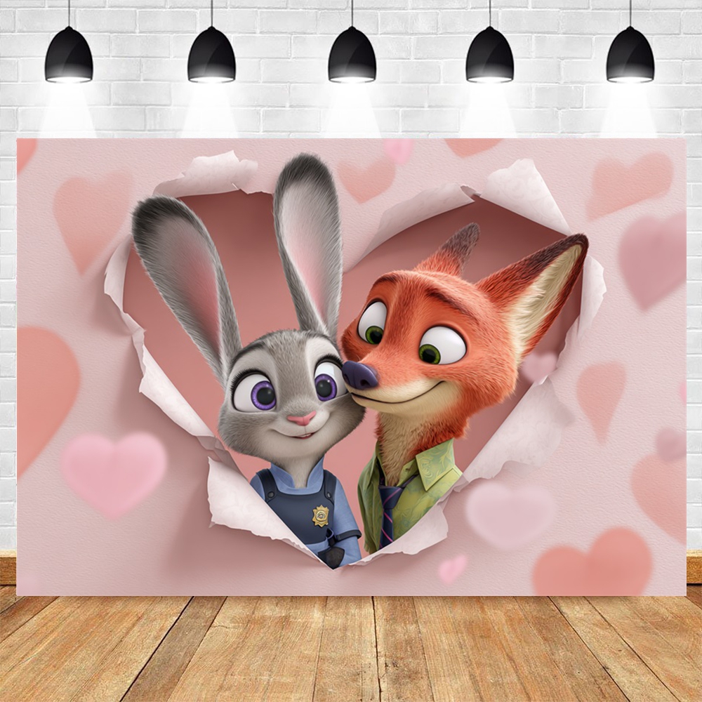 Zootopia Pink Heart Backdrop J - Zootopia Party Games reseña y precio