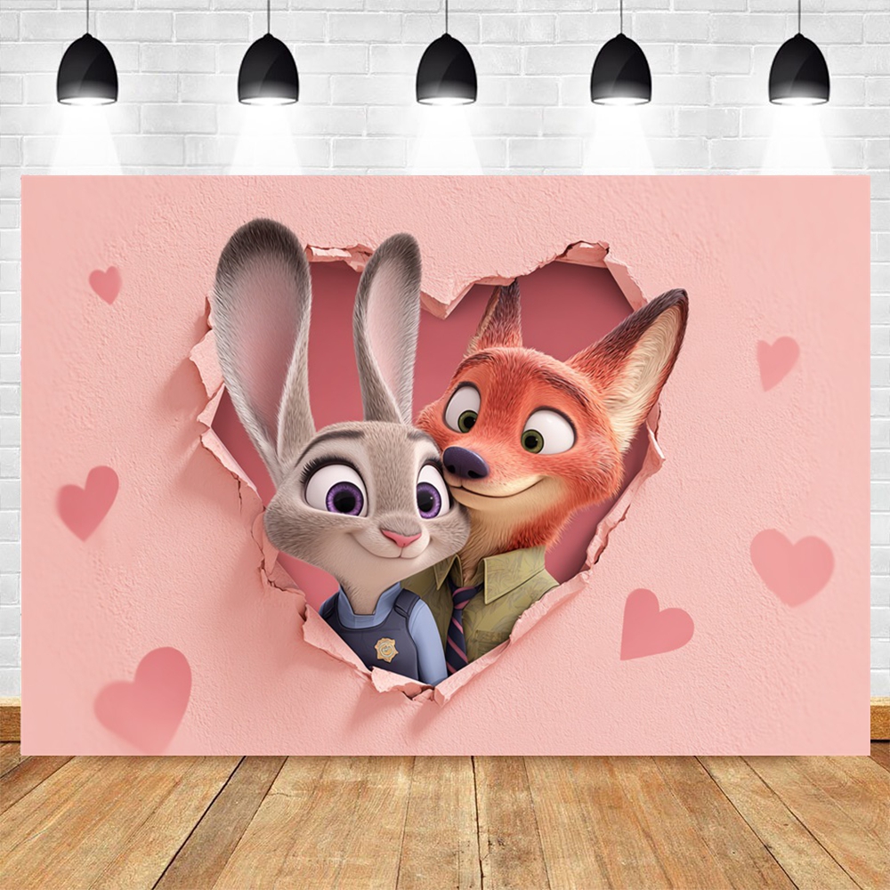 Zootopia Pink Heart Backdrop J - Zootopia Party Games reseña y precio