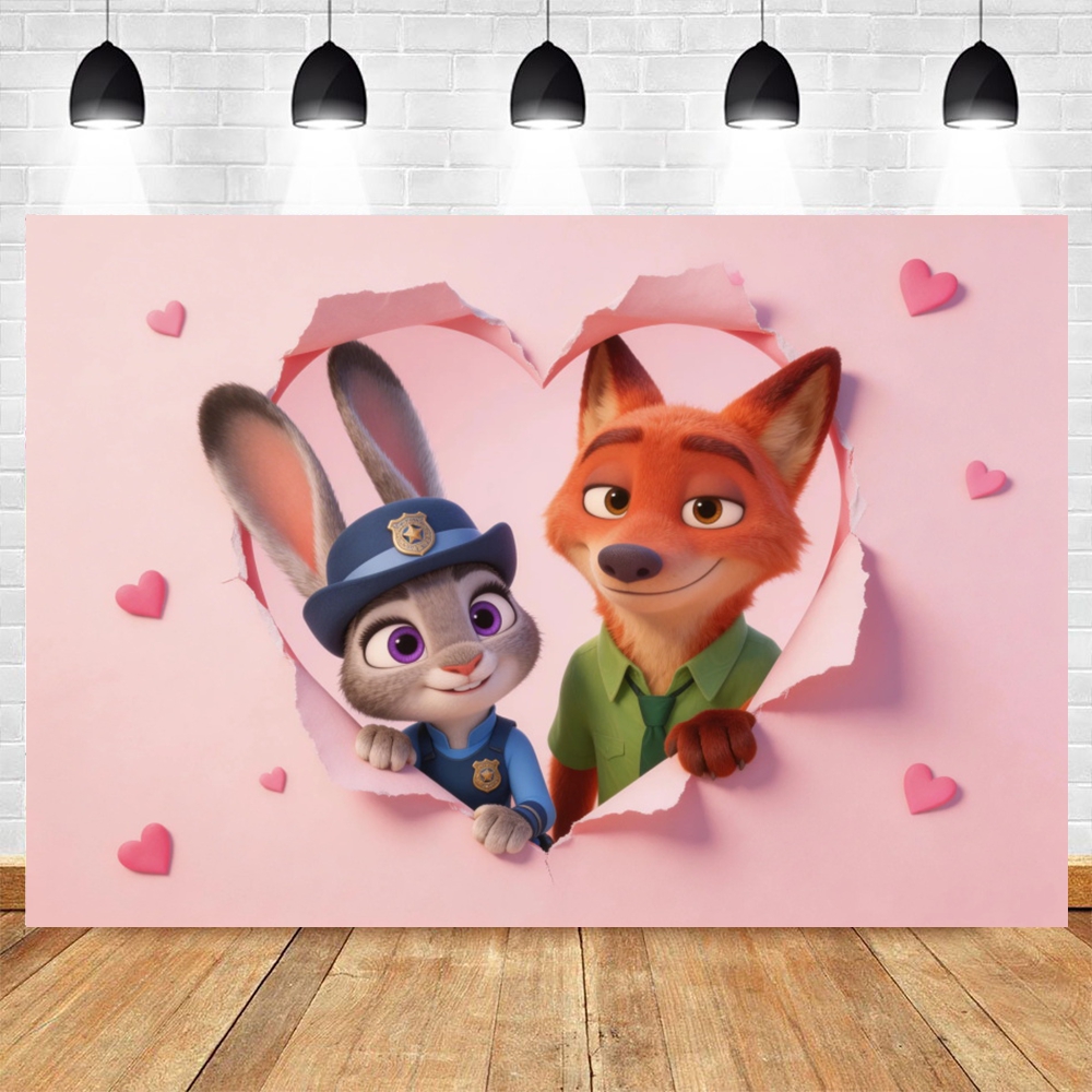 Zootopia Pink Heart Backdrop J - Zootopia Party Games reseña y precio